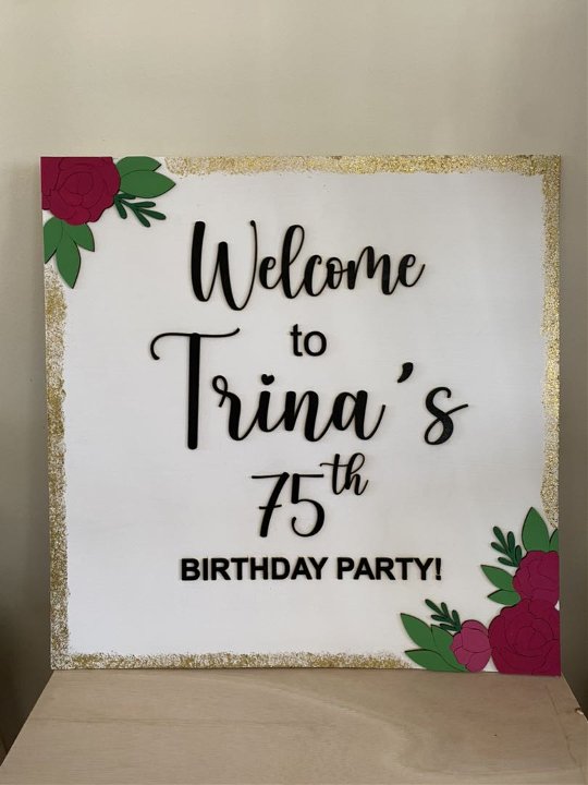 Personalized Welcome Sign with 3D Painted Letters and Flowers