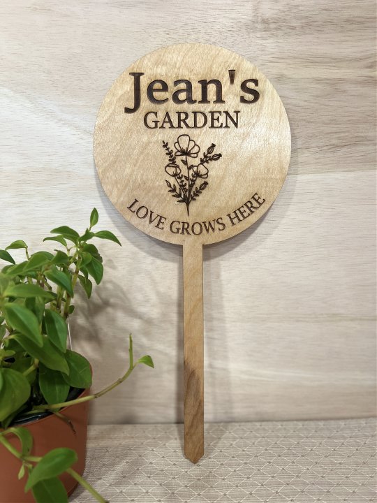 Personalized Planter Stick with Wildflower Engraving