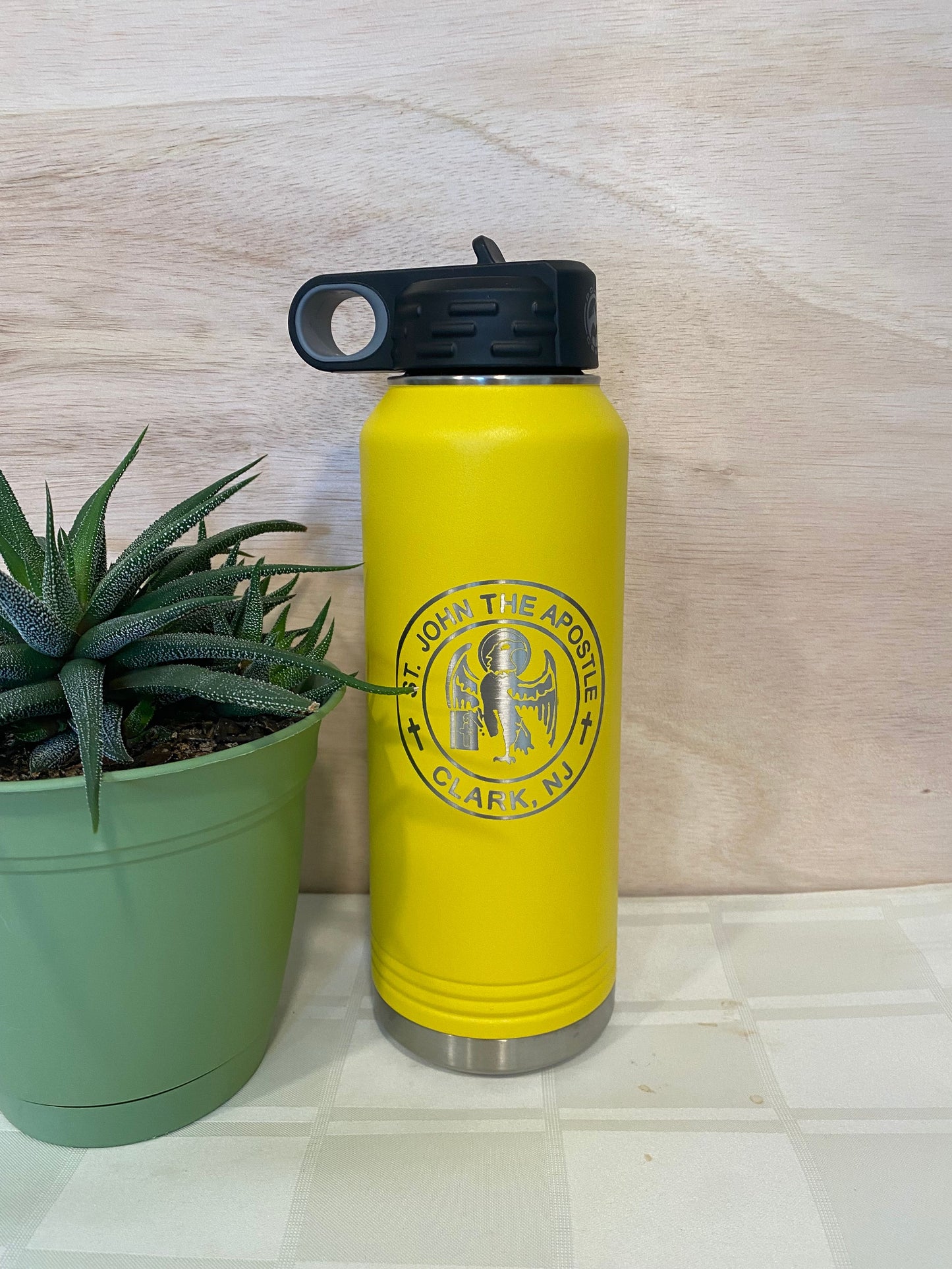 32 oz Straw Water Bottle with St. John the Apostle logo