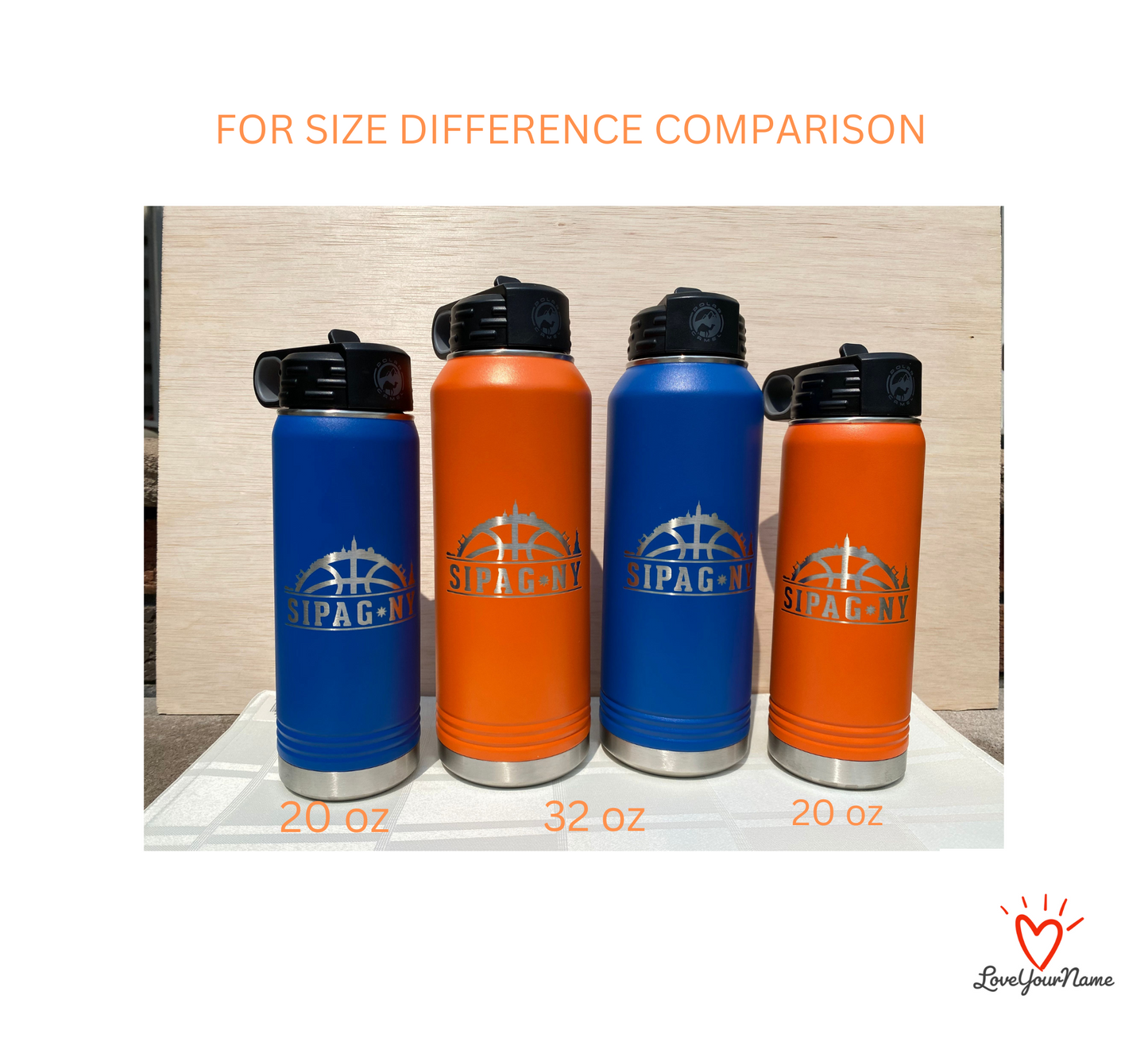 20oz SIPAG-NY water bottle; name engraving on the back