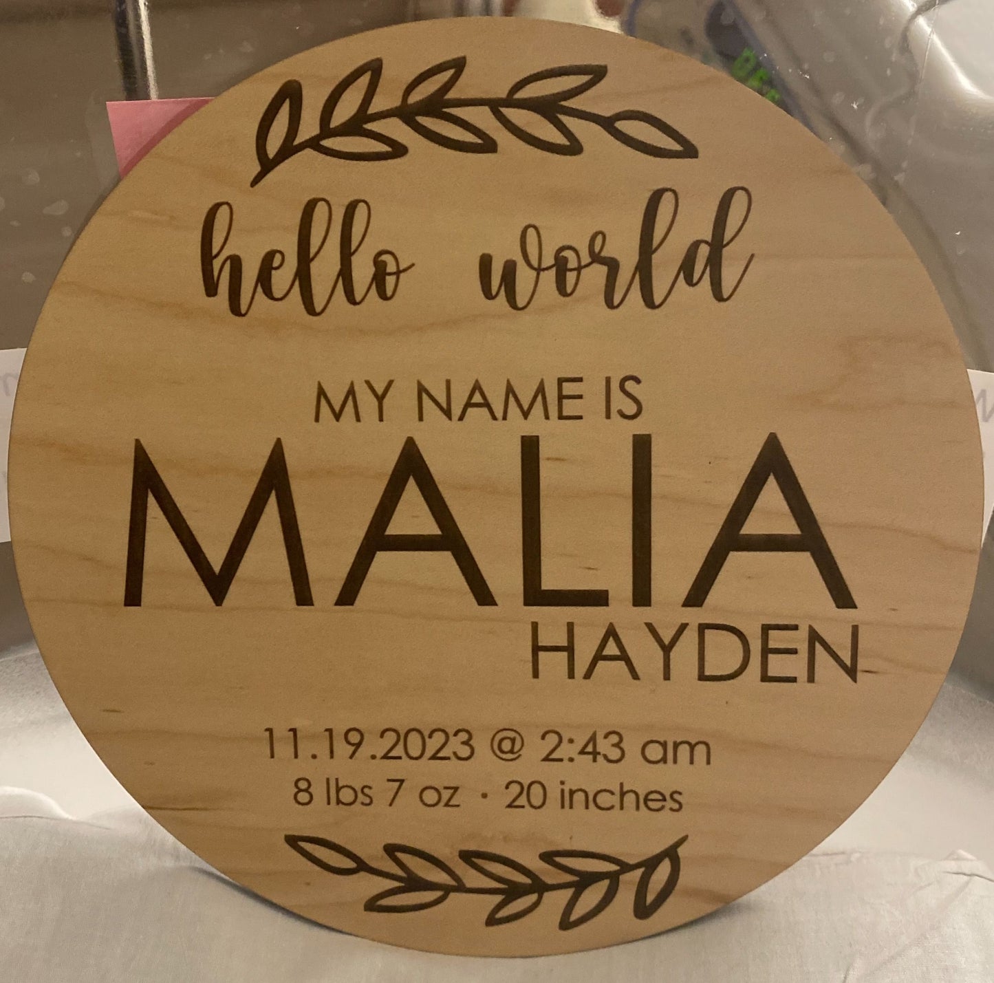 Newborn Baby Arrival Wooden Sign + Birth Stats