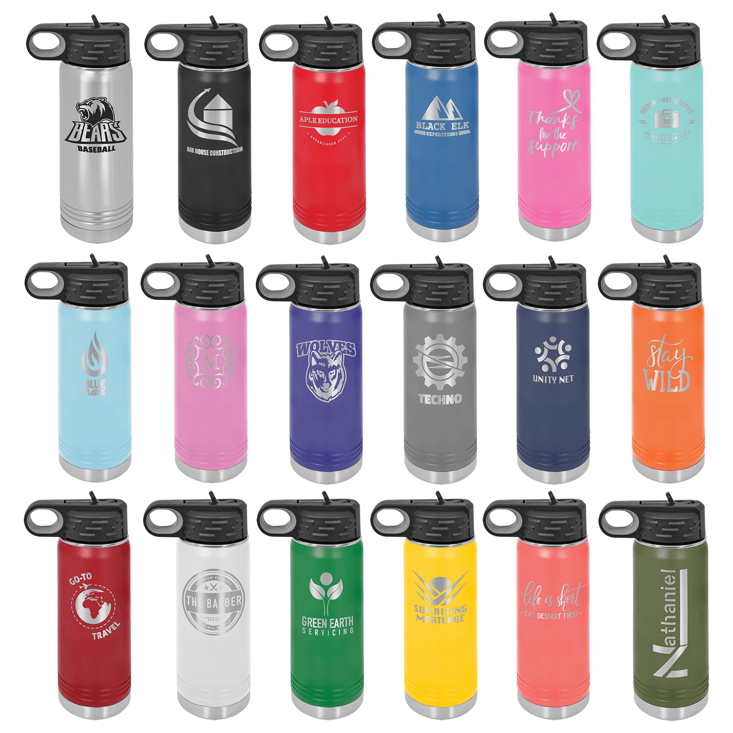 20 oz Personalized Straw Lid Water Bottle