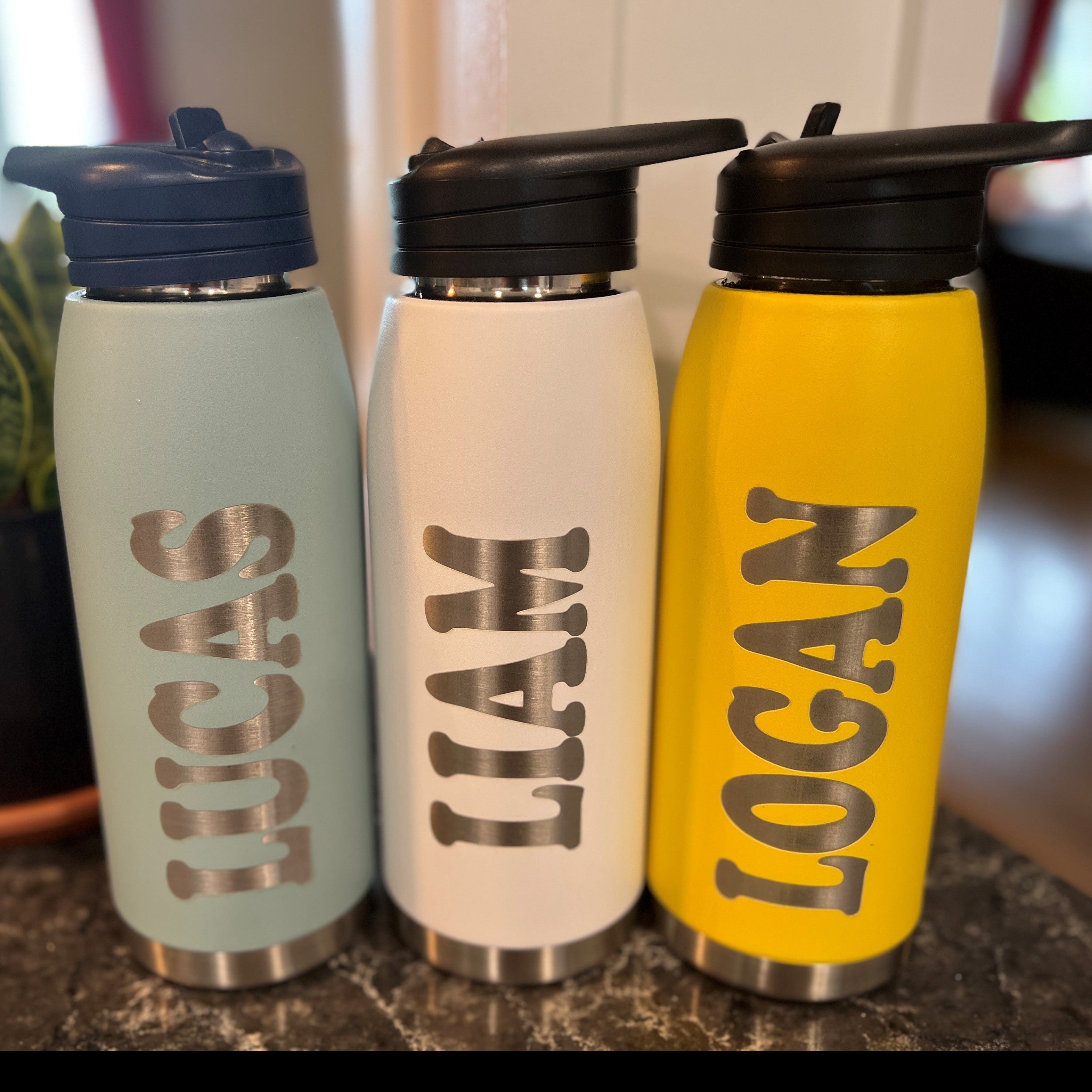 Custom Water Bottle - 12 oz Yellow Insulated Water Bottle with Straw