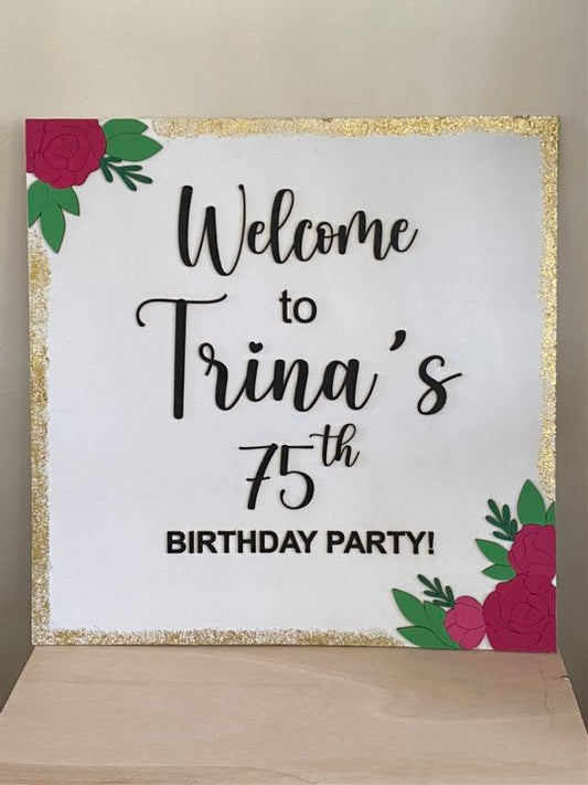 Personalized Welcome Sign with 3D Painted Letters and Flowers