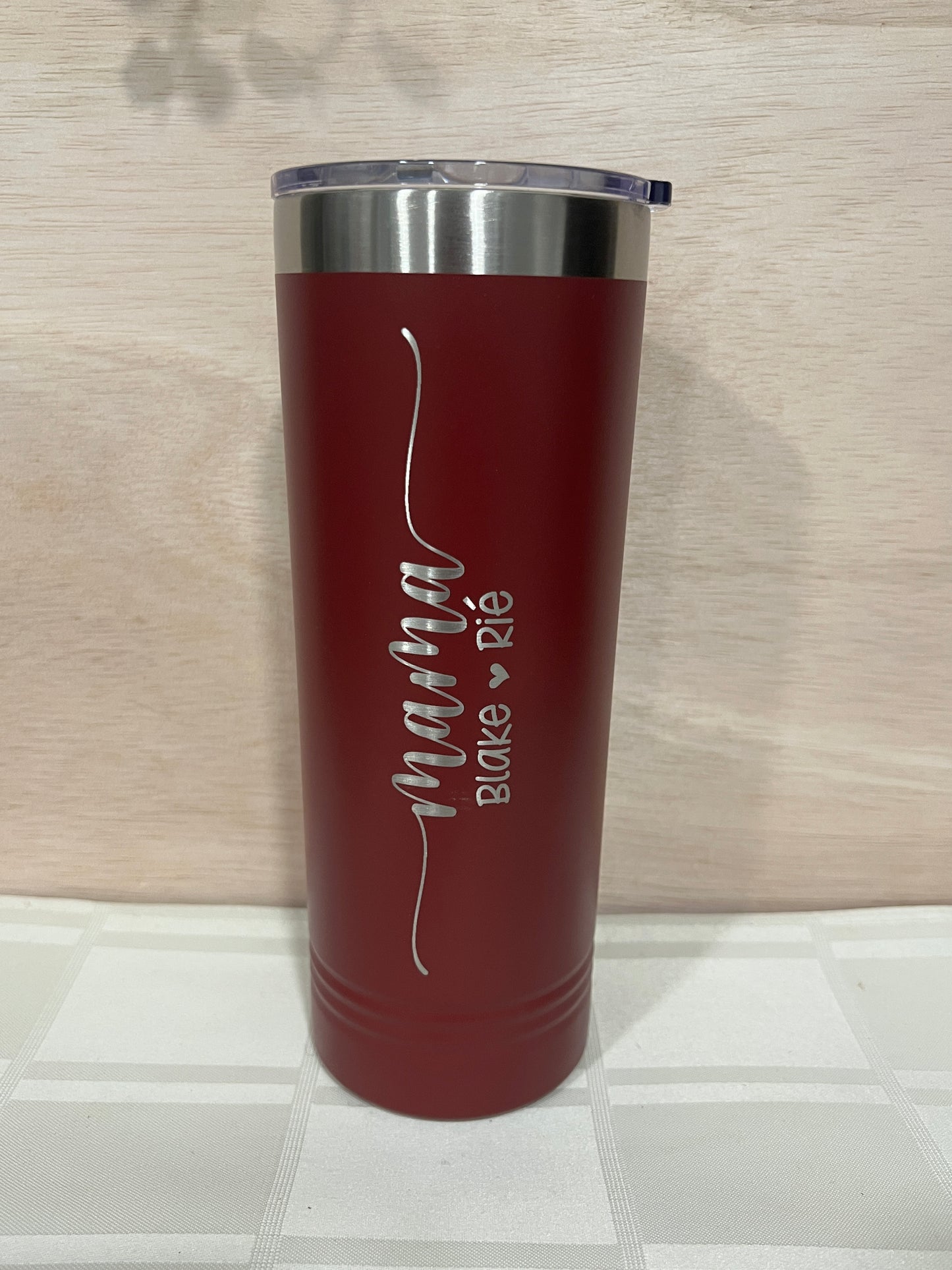 22 oz Personalized Skinny Drink Tumbler with Slider Lid ; Two Line Engraving
