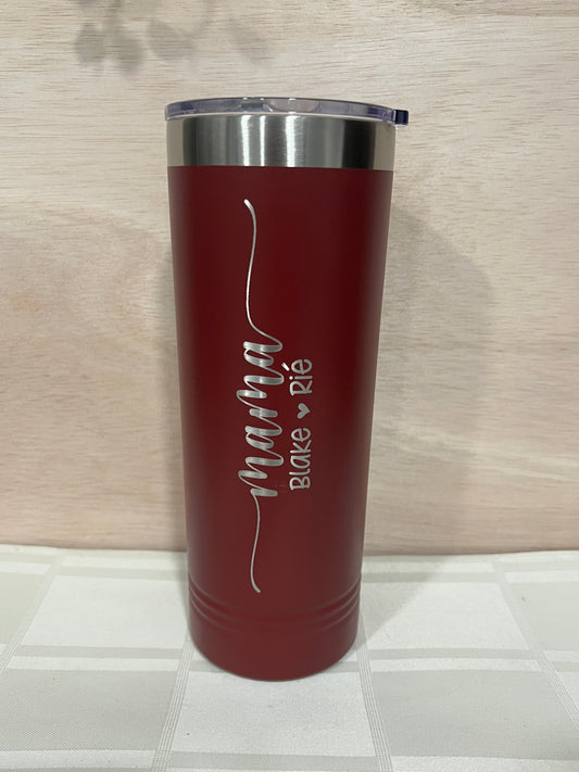 22 oz Personalized Skinny Drink Tumbler with Slider Lid ; Two Line Engraving