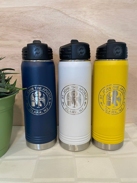 32 oz Straw Water Bottle with St. John the Apostle logo